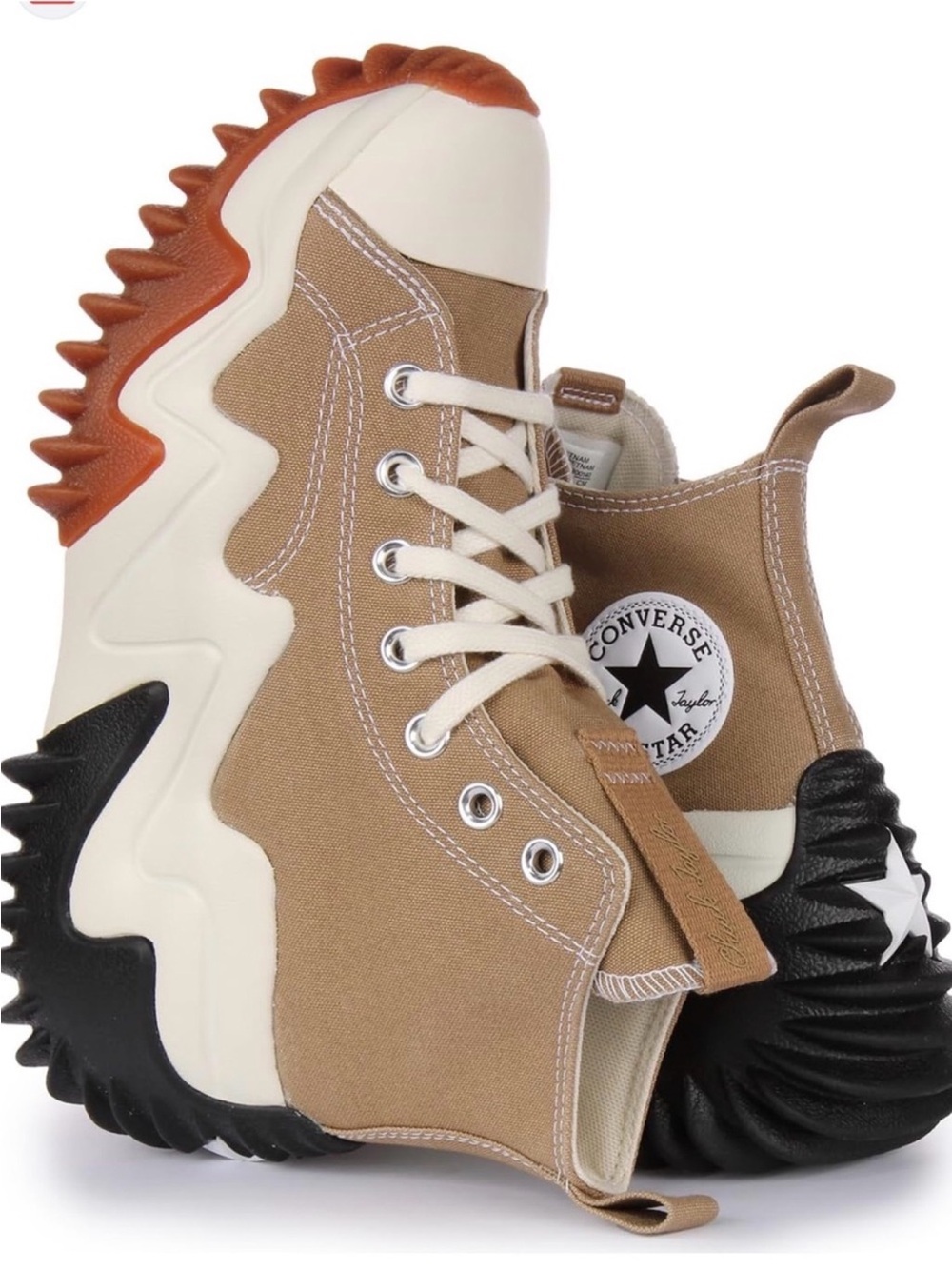 Women’s High-Top Platform Sneakers in Tan, White and Orange - Picture 2 of 5